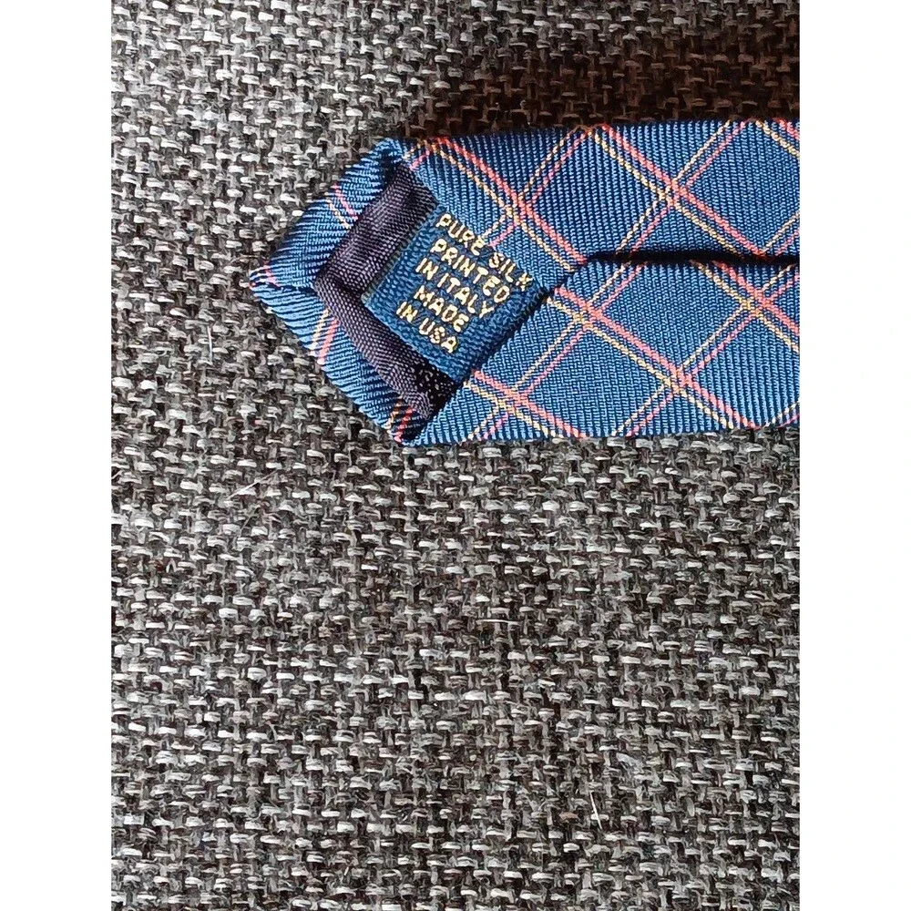 Tie 70s 80s 90s Y2K Brooks Brothers Silk Blue Orange Gold Plaid 4 Wide 61 Long